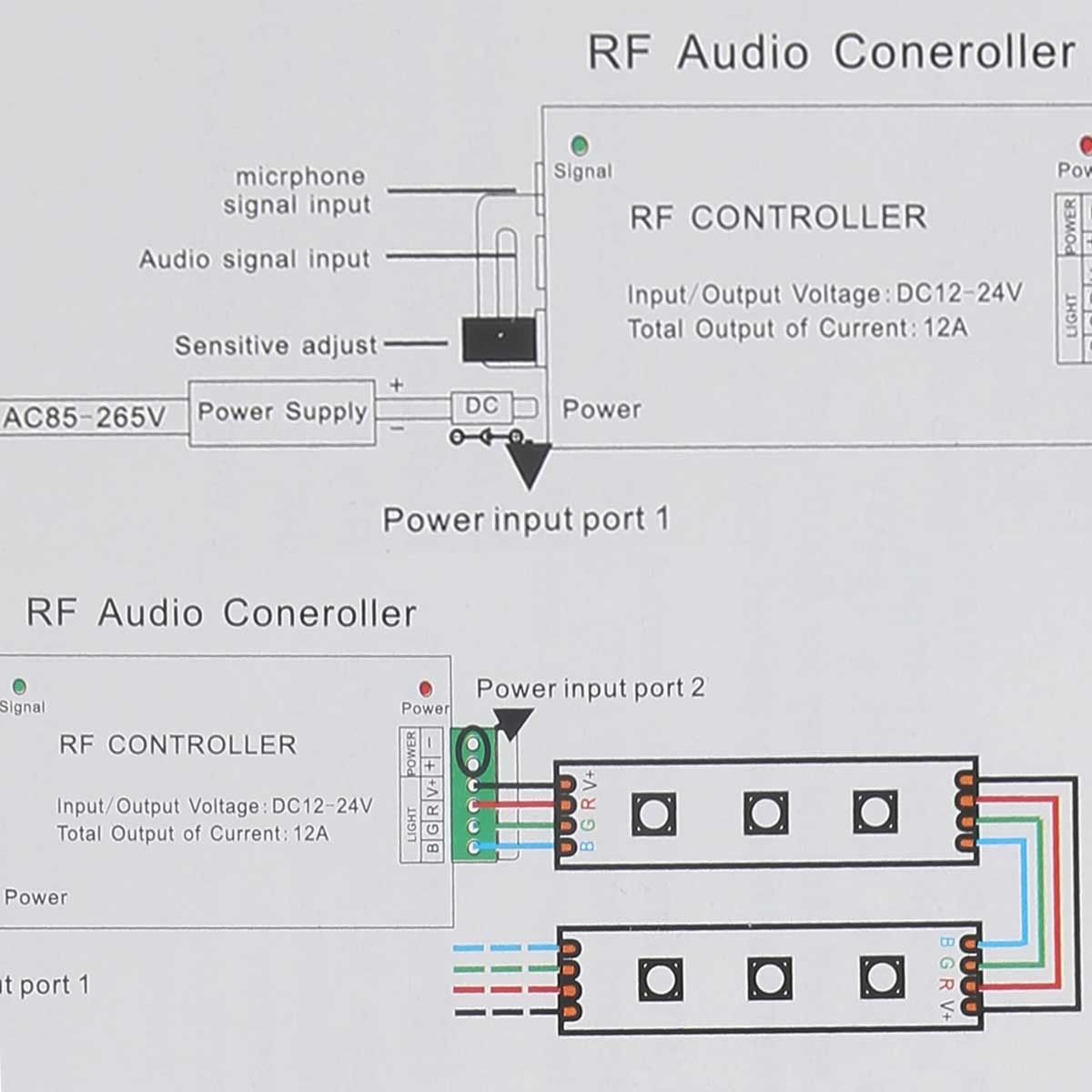 DC12/24V 3A4CH Max 144W, LED Music Controller Sound radio frequency stage with bar cars, IR Remote control RGB Strips or Modules DC12/24V 3A4CH Max 144W, LED Music Controller Sound radio frequency stage with bar cars, IR Remote control RGB Strips or Modules